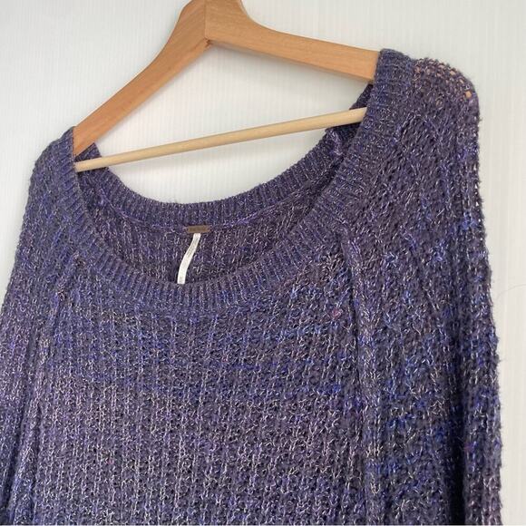 Free People dark plum cable knit sweater long sleeve size medium purple - Picture 5 of 9